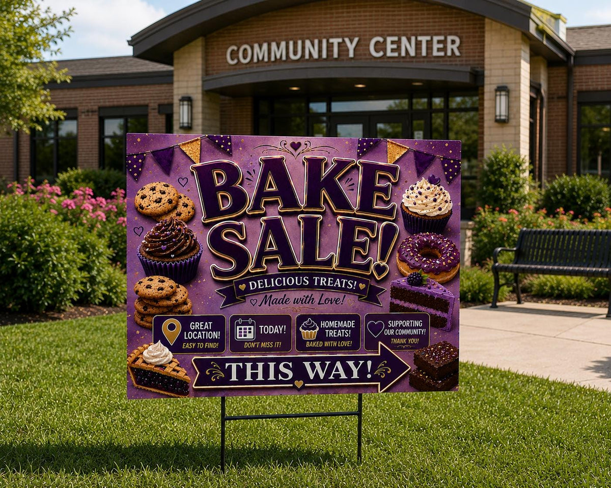Bake Sale Sign Printable – Purple & Gold Fundraiser Poster, Instant Download