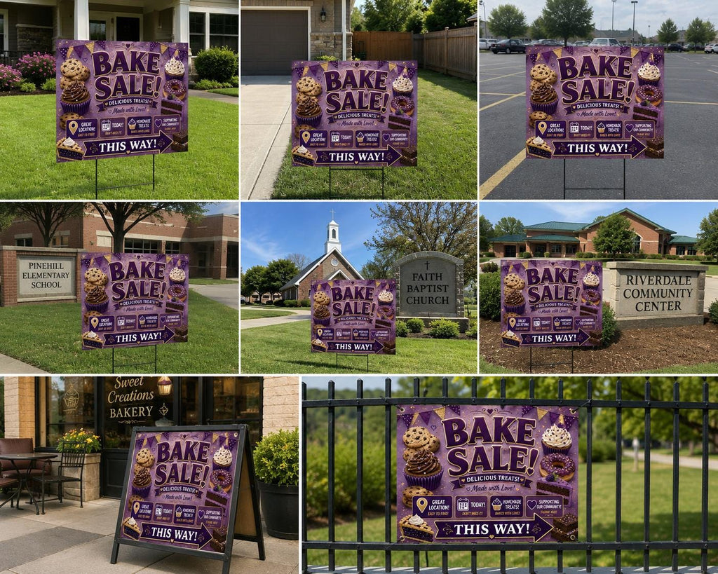 Bake Sale Sign Printable – Purple & Gold Fundraiser Poster, Instant Download