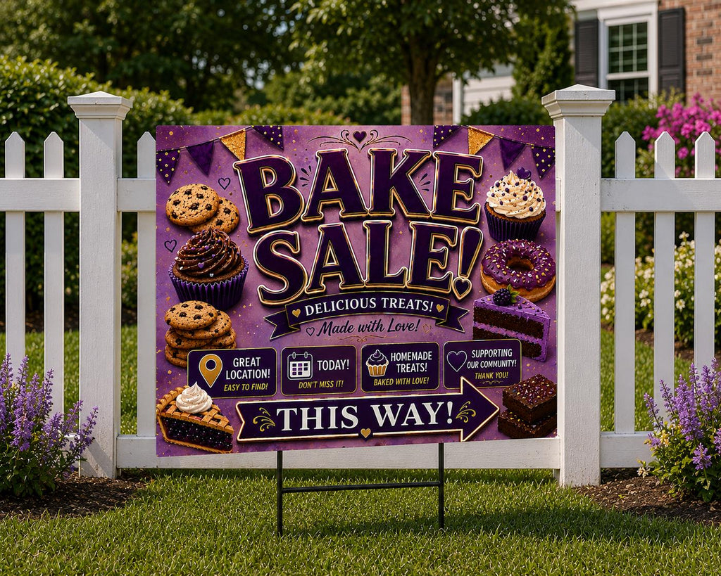 Bake Sale Sign Printable – Purple & Gold Fundraiser Poster, Instant Download