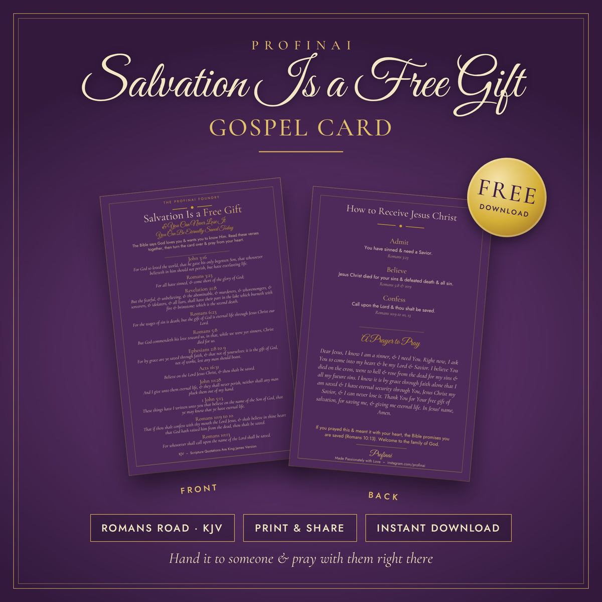 Salvation Is a Free Gift — Gospel Card (FREE, KJV)