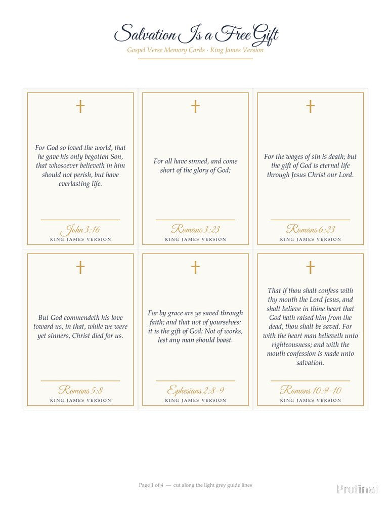 Salvation Is a Free Gift — Gospel Verse Memory Cards (24 Cards, KJV)