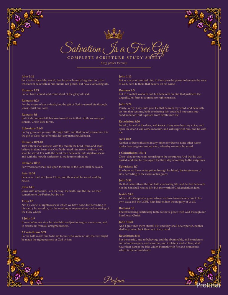 Salvation Is a Free Gift — Complete Scripture Study Sheet (KJV)