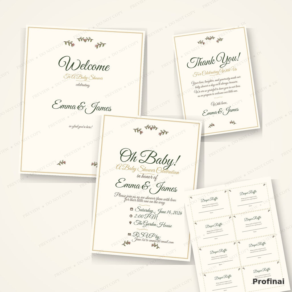 Minimalist Baby Shower Invite & Thank You, Raffle Tickets Bundle! Simple , Elegant, Gender Neutral, BOHO