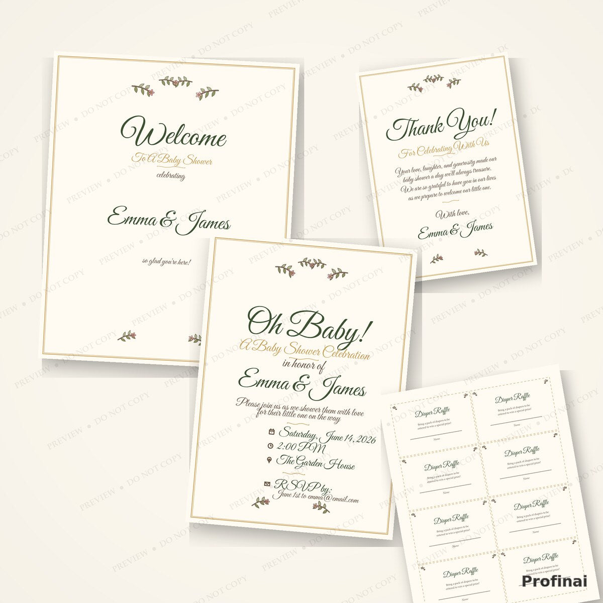 Minimalist Baby Shower Invite & Thank You, Raffle Tickets Bundle! Simple , Elegant, Gender Neutral, BOHO