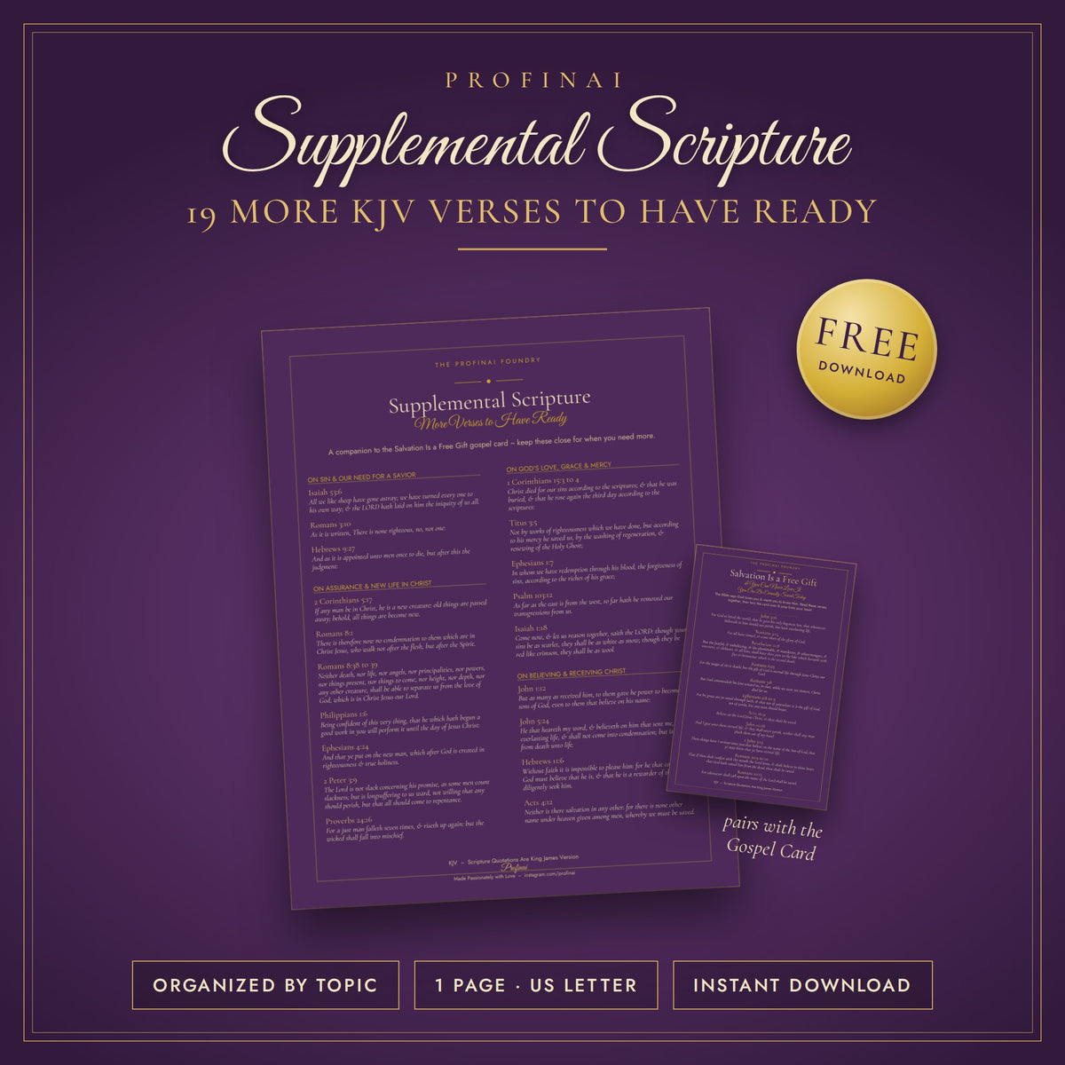 Salvation Is a Free Gift — Supplemental Scripture Reference (FREE, KJV)