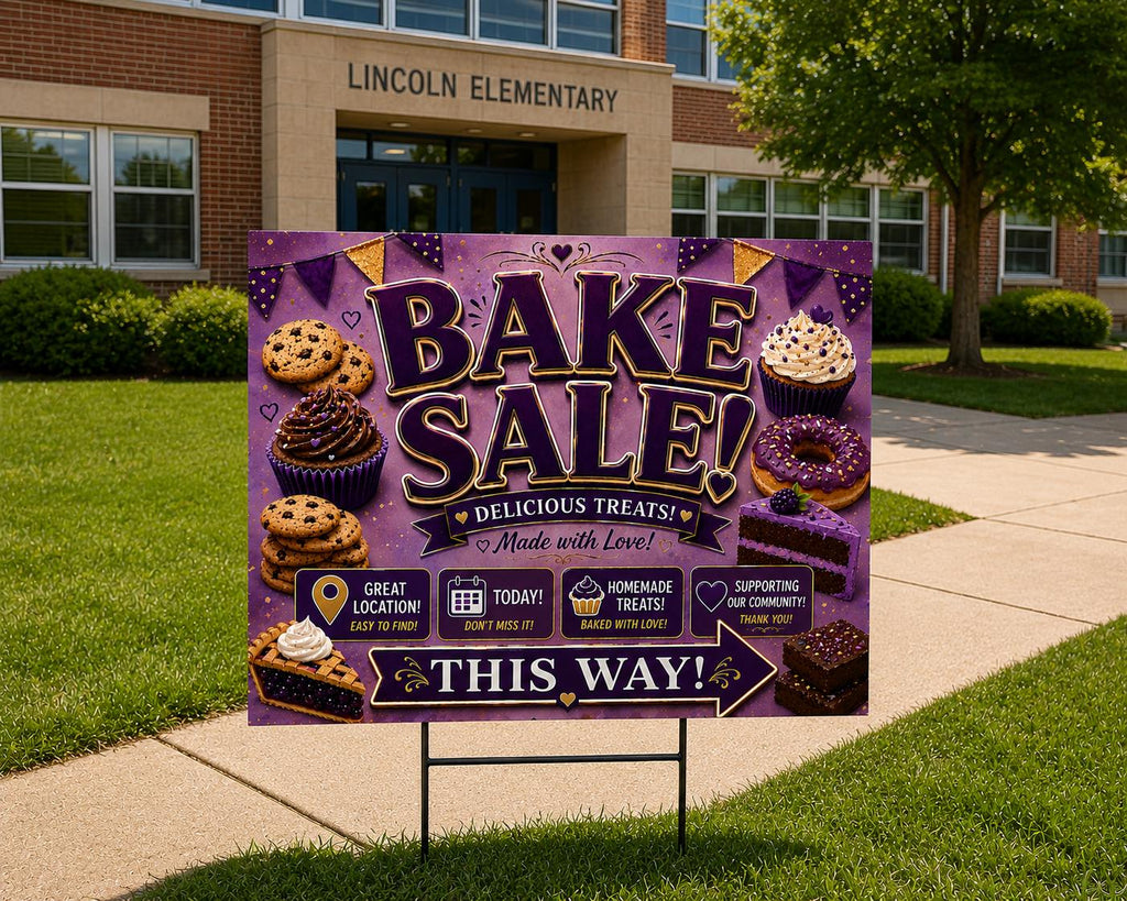Bake Sale Sign Printable – Purple & Gold Fundraiser Poster, Instant Download
