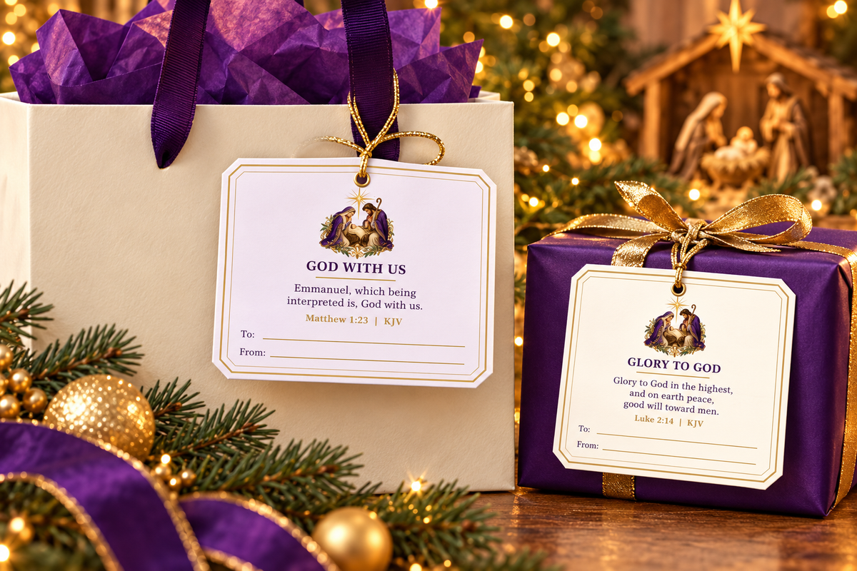 CHRIST Centered Christian Christmas Gift Tags – 18 KJV Scripture Tags, Printable Nativity Gift Labels