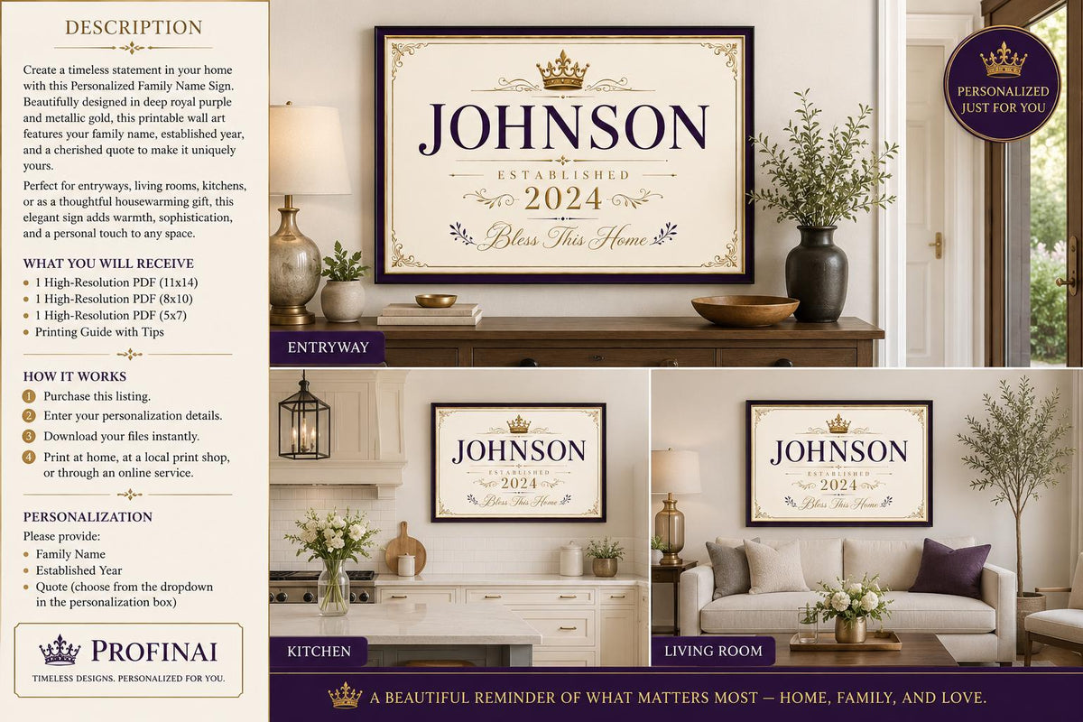 Personalized Family Name Sign Printable – Custom Established Sign, Housewarming Gift