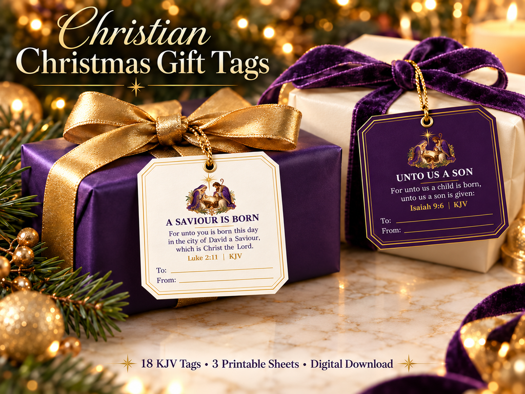 CHRIST Centered Christian Christmas Gift Tags – 18 KJV Scripture Tags, Printable Nativity Gift Labels