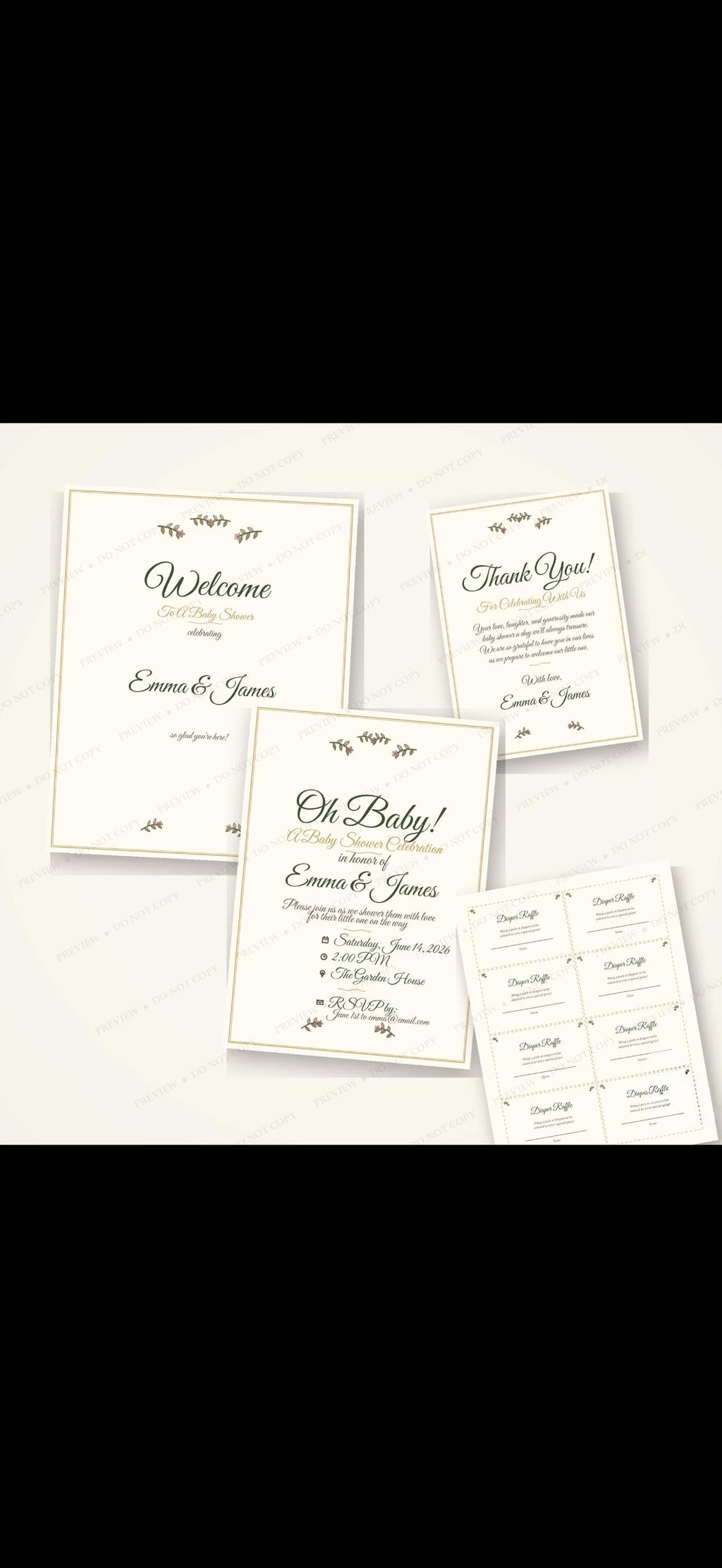 Baby Shower Invite & Thank You, Raffle Tickets Bundle! Simple , Elegant, Gender Neutral, BOHO