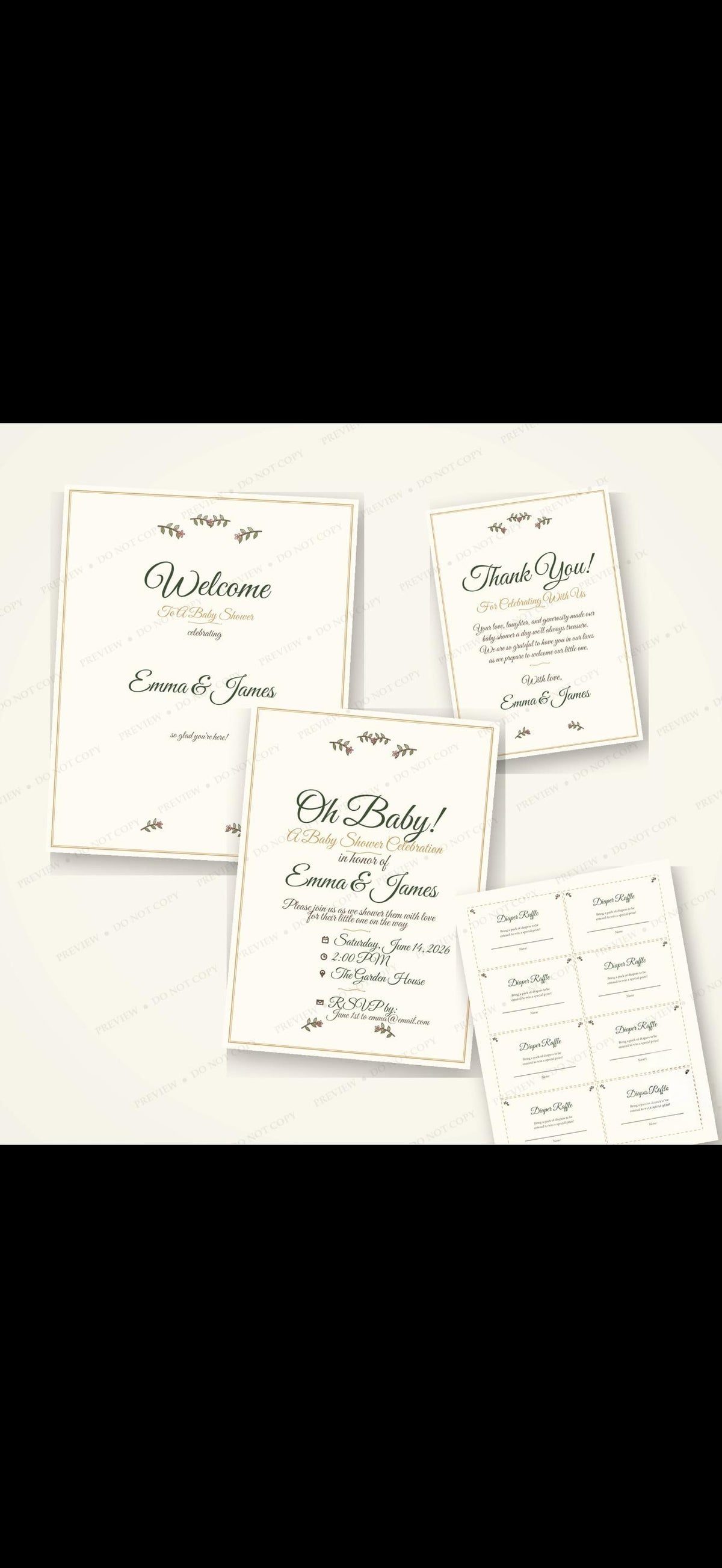 Baby Shower Invite & Thank You, Raffle Tickets Bundle! Simple , Elegant, Gender Neutral, BOHO