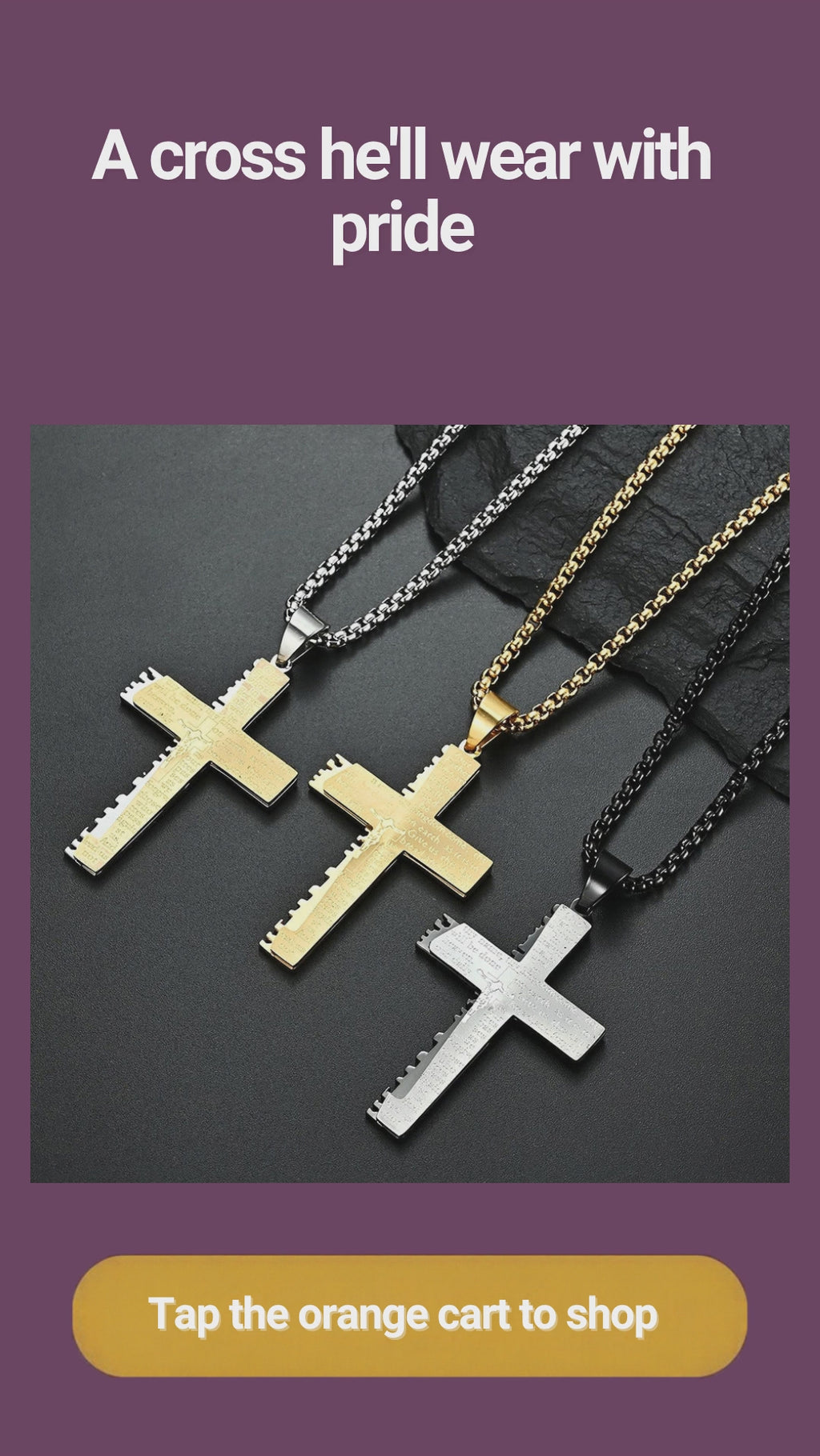 Men's Cross Necklace with Scripture – Stainless Steel Christian Pendant