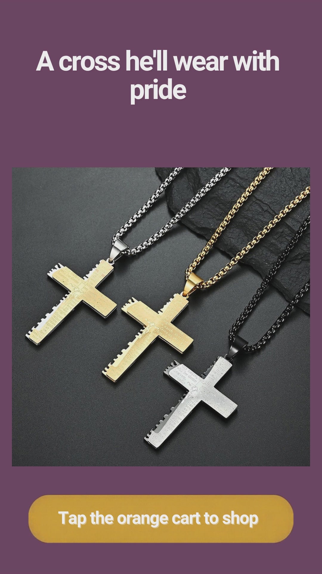 Men's Cross Necklace with Scripture – Stainless Steel Christian Pendant